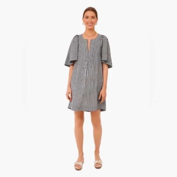 Pomander Place Finley Flutter Sleeve Dress in black and white gingham size Med - Picture 3 of 9